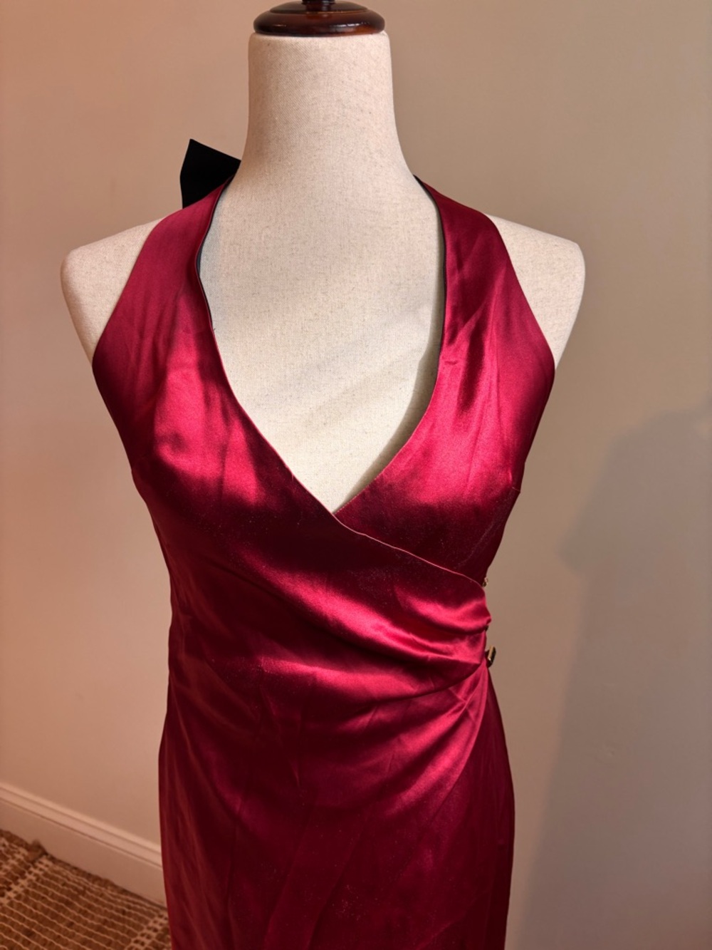 Sondra Falk Couture Scarlett Black Red Formal Wrap Dress Sample 4 Statement Bow - Picture 8 of 10